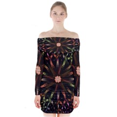 Fractal Colorful Pattern Texture Long Sleeve Off Shoulder Dress by Pakrebo