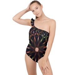 Fractal Colorful Pattern Texture Frilly One Shoulder Swimsuit by Pakrebo