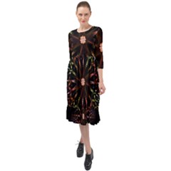 Fractal Colorful Pattern Texture Ruffle End Midi Chiffon Dress