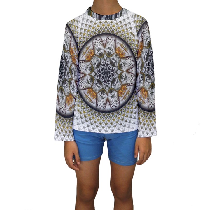 Medallion Fractal Digital Art Kids  Long Sleeve Swimwear