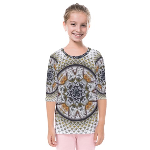 Medallion Fractal Digital Art Kids  Quarter Sleeve Raglan Tee by Pakrebo