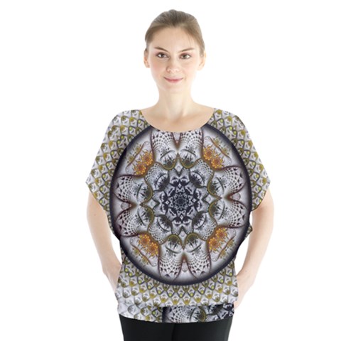 Medallion Fractal Digital Art Batwing Chiffon Blouse by Pakrebo