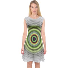 Fractal Mandala White Background Capsleeve Midi Dress