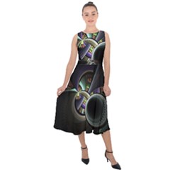 Fractal Fractal Art Multi Color Midi Tie-back Chiffon Dress by Pakrebo