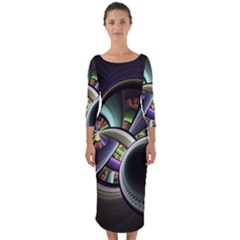 Fractal Fractal Art Multi Color Quarter Sleeve Midi Bodycon Dress by Pakrebo