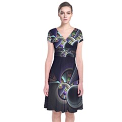 Fractal Fractal Art Multi Color Short Sleeve Front Wrap Dress by Pakrebo