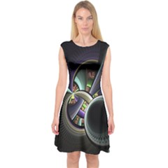 Fractal Fractal Art Multi Color Capsleeve Midi Dress by Pakrebo