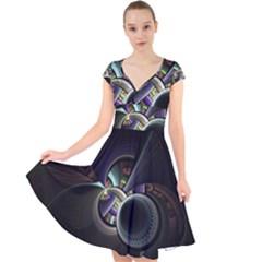 Fractal Fractal Art Multi Color Cap Sleeve Front Wrap Midi Dress by Pakrebo