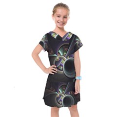 Fractal Fractal Art Multi Color Kids  Drop Waist Dress by Pakrebo