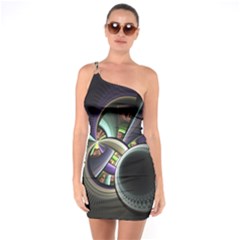 Fractal Fractal Art Multi Color One Soulder Bodycon Dress