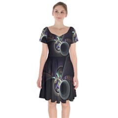 Fractal Fractal Art Multi Color Short Sleeve Bardot Dress