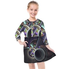 Fractal Fractal Art Multi Color Kids  Quarter Sleeve Shirt Dress by Pakrebo