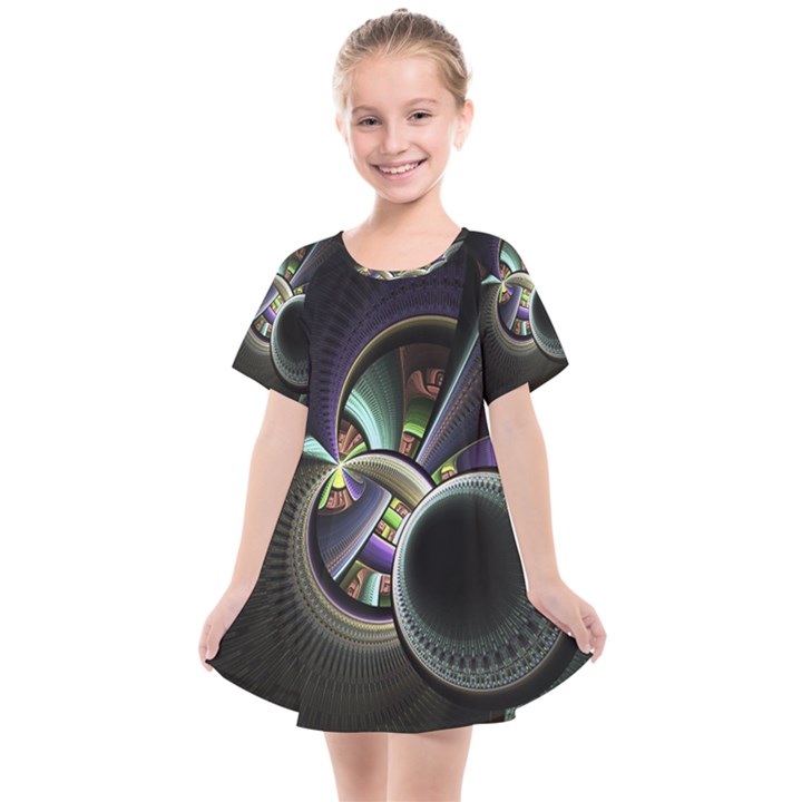 Fractal Fractal Art Multi Color Kids  Smock Dress