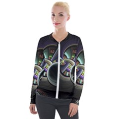 Fractal Fractal Art Multi Color Velour Zip Up Jacket