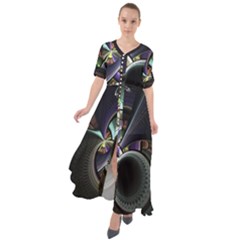 Fractal Fractal Art Multi Color Waist Tie Boho Maxi Dress