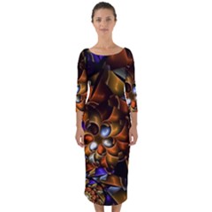 Fractal Spiral Flowers Pattern Quarter Sleeve Midi Bodycon Dress by Pakrebo