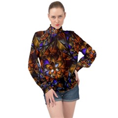 Fractal Spiral Flowers Pattern High Neck Long Sleeve Chiffon Top