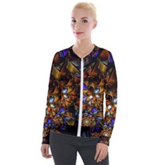 Fractal Spiral Flowers Pattern Velour Zip Up Jacket by Pakrebo