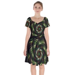 Fractal Christmas Colors Christmas Short Sleeve Bardot Dress by Pakrebo