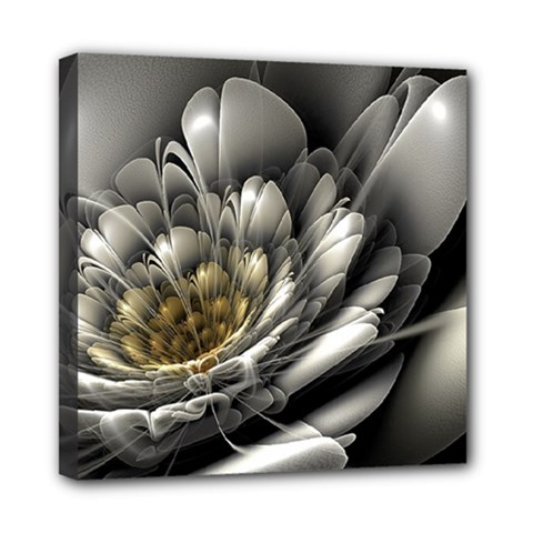 Fractal Silver Flower Bloom Floral Mini Canvas 8  X 8  (stretched) by Pakrebo