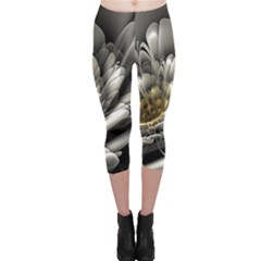 Fractal Silver Flower Bloom Floral Capri Leggings  by Pakrebo