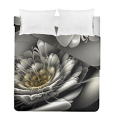 Fractal Silver Flower Bloom Floral Duvet Cover Double Side (full/ Double Size)