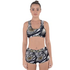 Fractal Silver Flower Bloom Floral Racerback Boyleg Bikini Set