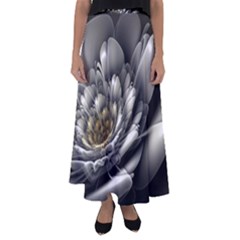 Fractal Silver Flower Bloom Floral Flared Maxi Skirt by Pakrebo