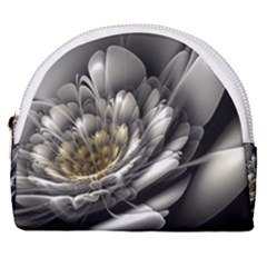 Fractal Silver Flower Bloom Floral Horseshoe Style Canvas Pouch by Pakrebo