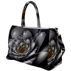 Fractal Silver Flower Bloom Floral Duffel Travel Bag by Pakrebo