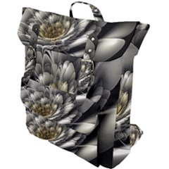 Fractal Silver Flower Bloom Floral Buckle Up Backpack by Pakrebo