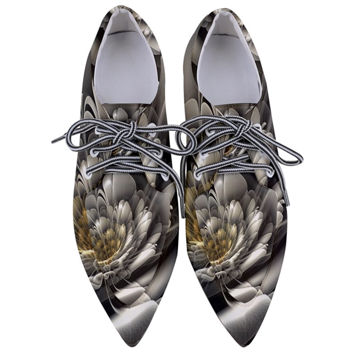 Fractal Silver Flower Bloom Floral Pointed Oxford Shoes