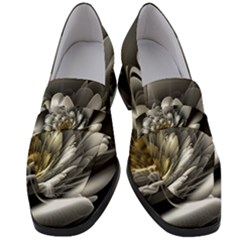 Fractal Silver Flower Bloom Floral Women s Chunky Heel Loafers by Pakrebo