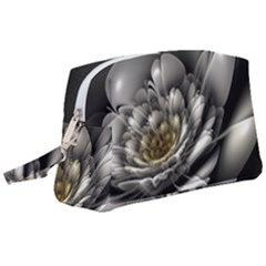 Fractal Silver Flower Bloom Floral Wristlet Pouch Bag (large)