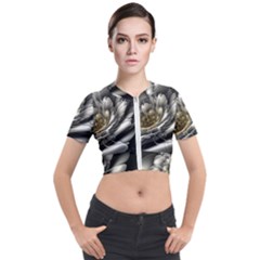 Fractal Silver Flower Bloom Floral Short Sleeve Cropped Jacket