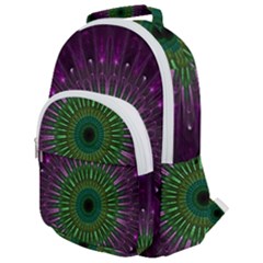 Purple Mandala Fractal Glass Rounded Multi Pocket Backpack