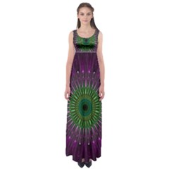 Purple Mandala Fractal Glass Empire Waist Maxi Dress