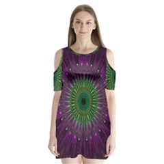 Purple Mandala Fractal Glass Shoulder Cutout Velvet One Piece