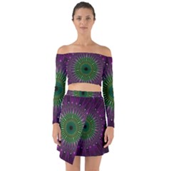 Purple Mandala Fractal Glass Off Shoulder Top With Skirt Set by Pakrebo