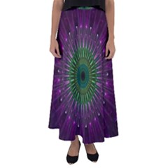 Purple Mandala Fractal Glass Flared Maxi Skirt by Pakrebo