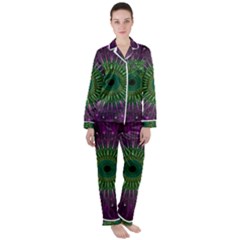 Purple Mandala Fractal Glass Satin Long Sleeve Pyjamas Set