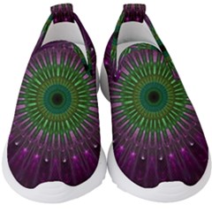 Purple Mandala Fractal Glass Kids  Slip On Sneakers by Pakrebo