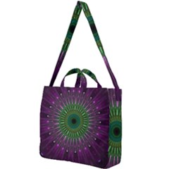 Purple Mandala Fractal Glass Square Shoulder Tote Bag by Pakrebo