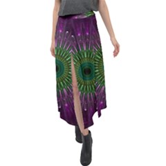 Purple Mandala Fractal Glass Velour Split Maxi Skirt by Pakrebo