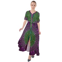 Purple Mandala Fractal Glass Waist Tie Boho Maxi Dress