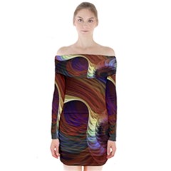 Fractal Colorful Rainbow Flowing Long Sleeve Off Shoulder Dress by Pakrebo