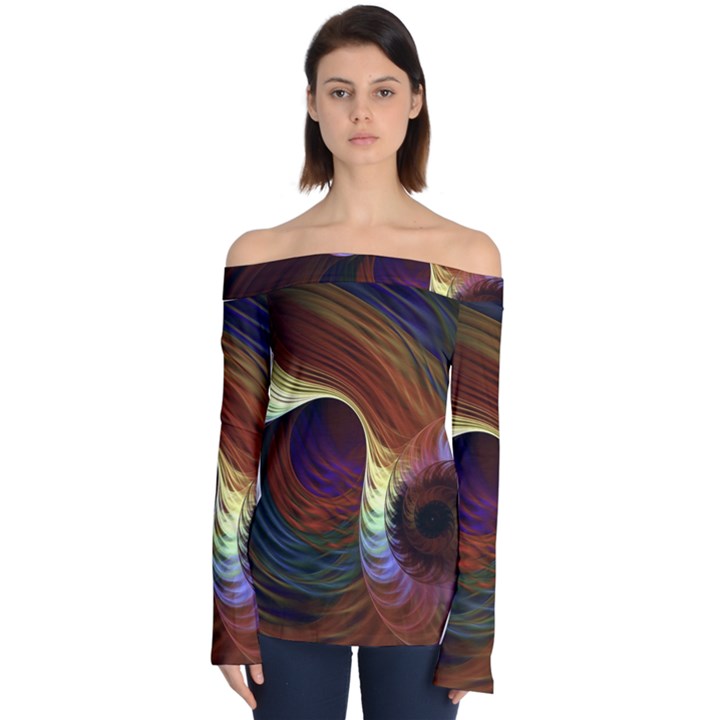 Fractal Colorful Rainbow Flowing Off Shoulder Long Sleeve Top