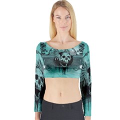 Awesome Skull With Wings Long Sleeve Crop Top by FantasyWorld7