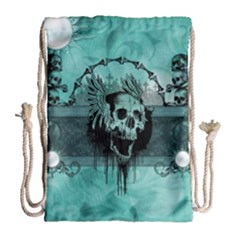 Awesome Skull With Wings Drawstring Bag (large) by FantasyWorld7