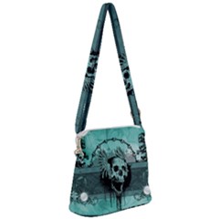 Awesome Skull With Wings Zipper Messenger Bag by FantasyWorld7